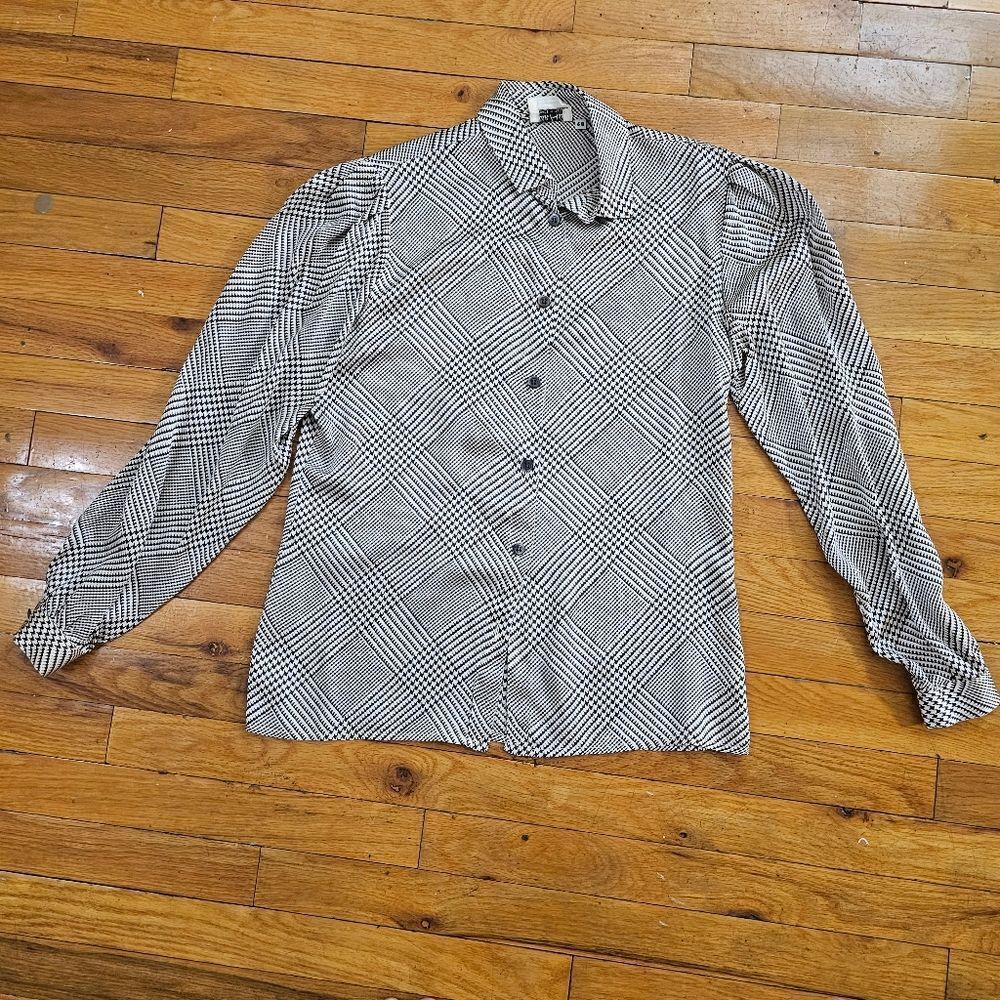 Alan Austin Silk Striped Blouse Gray Womens Size 48